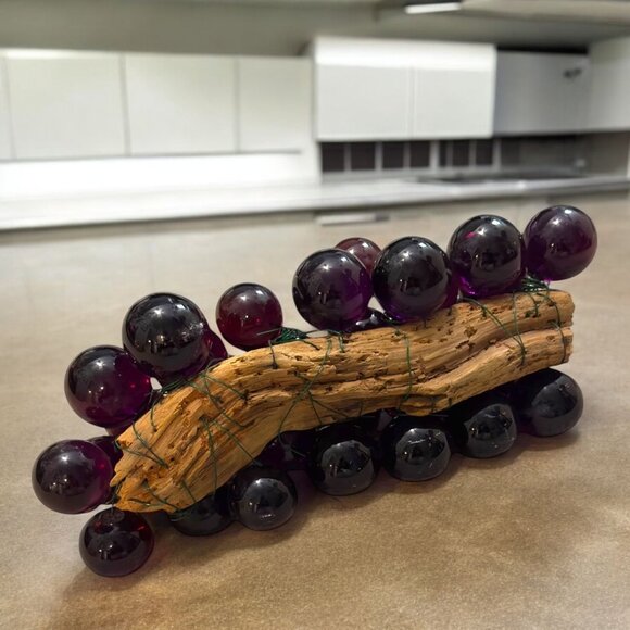 Mid-Century Modern Purple Lucite Grape Cluster with Driftwood Stem Collectible C - Picture 6 of 7